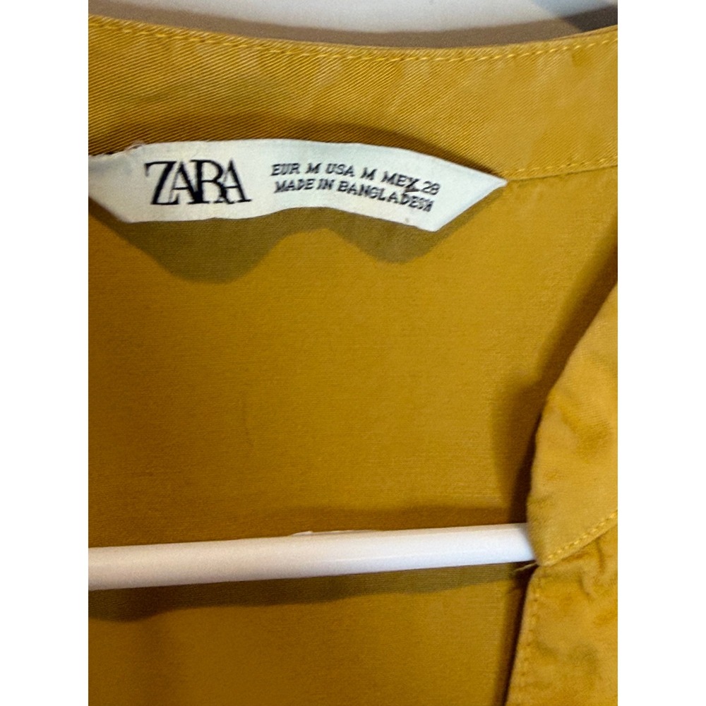 Zara Mustard Yellow Button Down Mini Dress Tiered Ruffle Long Sleeve Womens M - Picture 7 of 9